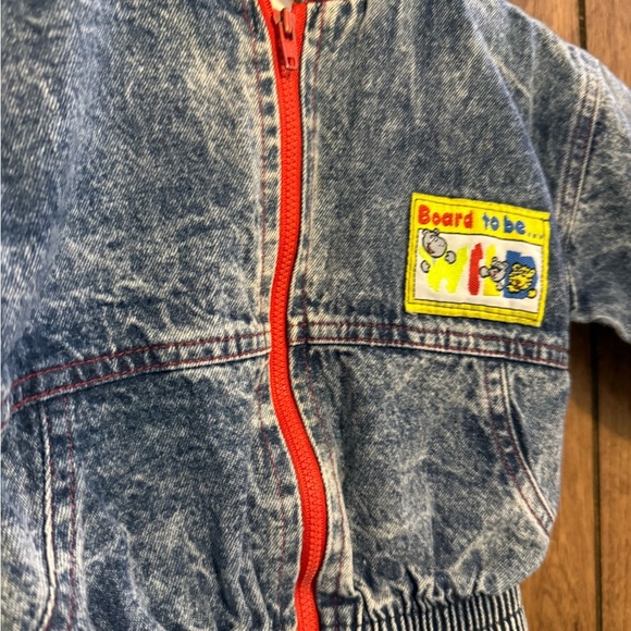 Buster Brown "Board To Be Wild" Embroidered Blue Denim Acid Wash Jacket 24 Mos. - Picture 2 of 6